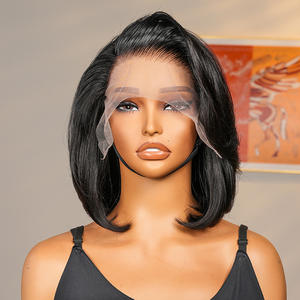 7*<span class=keywords><strong>5</strong></span>无胶小精灵剪10 12英寸短分层直假发钝剪蕾丝假发人发光滑鲍勃假发透明高清蕾丝 - Product Image 1