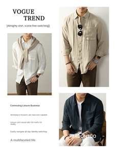 Camisa de Hombre de Alta Gama, Estilo Casual, de <span class=keywords><strong>Lino</strong></span> Plisado Transpirable con Textura Natural y Cuentas, Estilo Clásico y Elegante - Product Image 4
