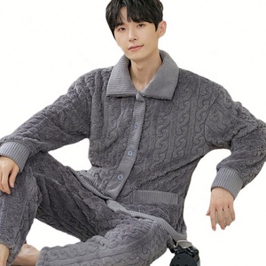 Ensemble de <span class=keywords><strong>pyjama</strong></span> en molleton thermique pour <span class=keywords><strong>homme</strong></span> en marque propre, 2 pièces, vêtements de nuit, vêtements de nuit en molleton pour <span class=keywords><strong>homme</strong></span> pour l'hiver - Product Image 1