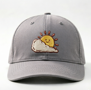 Gorra de béisbol bordada con la frase “Good Weather, Good Mood”, gorra de seis paneles con hebilla metálica ajustable, gorra unisex de algodón suave - Product Image 3