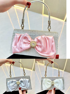 New <b>Cross</b>-border European American Retro Full Bow <b>Chain</b> Small Square Evening Bag Rhinestone Hand Bag Polyester Cover Tanjing - Product Image 5