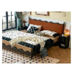 Lit en tissu en bois moderne et simple pour salon ou appartement 37798 - Product Image 1