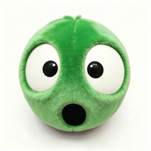 Llavero de peluche redondo verde personalizado con forro de malla, juguete de peluche antiestrés con cara sorpresa y diseño de personaje adorable - Product Image 1