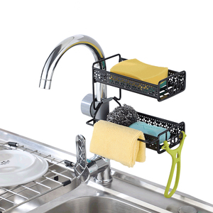 منظم حوض المطبخ من الفولاذ المقاوم للصدأ بطبقتين، رف للمناشف وحامل للصابون، تخزين أدوات التنظيف في الحمام - Product Image 4