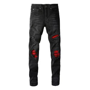 Jeans ajustados elásticos para hombre con agujeros, rotos y parches de diseño - Product Image 2