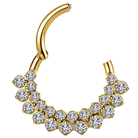 Anneau de nez clicker en titane ASTM F136 G23 16G 8mm 10mm, plaqué or, double rangée de zircone cubique ronde, pour piercing Daith et Helix