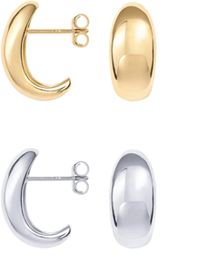 Boucles d'oreilles créoles bombées épaisses PAVOI en argent sterling 925 plaqué or 18 carats, blanches et jaunes, pour femme - Product Image 1