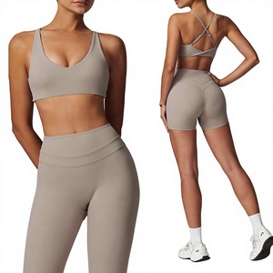 Custom Logo Women Solid Yoga Set Seamless Elastic Waist Sportswear Gym Fitness Wear 2 Piece Activewear Front/Waist Design - Product Image 1