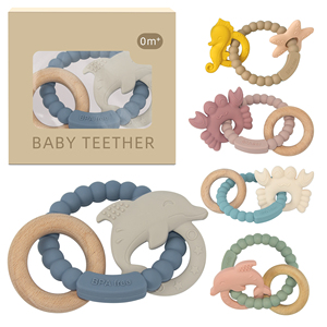 Anneau de dentition personnalisé pour animaux marins, anneau à mâcher à 360 ° perles de dentition en <span class=keywords><strong>bois</strong></span> alimentation de bébé dentition à mâcher pour bébé - Product Image 1