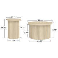 Ensemble de tables basses gigognes Combohome, 2 tables d'appoint modernes avec base cannelée, plateau en verre et bambou, style minimaliste pour salon