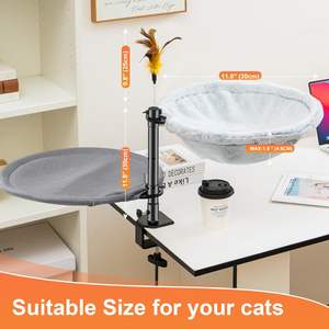 Verwarmd Kattenraambed Voor Bureauhangmat Voor Werkruimte Voor Thuiskantoor Met Verstelbare Houder En 360 ° Rotatie Arm Omhoog Rond Huisdierenbed - Product Image 3