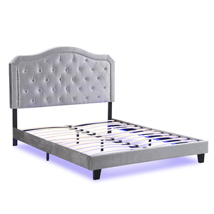 Modern Double Convertible Adjustable Storage <b>Platform</b> <b>Bed</b> Velvet Upholstery Wood <b>Frame</b> Soft Charging Station No Box Spring - Product Image 3