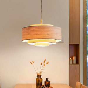 Japanese Wabi Sabi Style Wooden Pendant Light Led E27 Round Single Head Chandelier For Living Room Bedroom Dining Room <b>Zen</b> Tea - Product Image 2