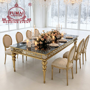 Precio de fábrica, decoración de palíndromo, mesas de boda de acero inoxidable, mesa superior de cristal Rectangular moderna - Product Image 1