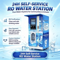 Distributeur d'eau froide par osmose inverse 5 étapes avec paiement par pièces et billets, solaire, antivol, module libre-service 24h/24