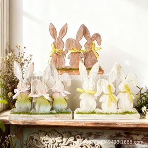 Décorations de Pâques Lapin de Pâques en Faux Bois Forme de Lapin Décoration de Bureau Maison Intérieur Fait Main Décoration de Pâques - Product Image 3