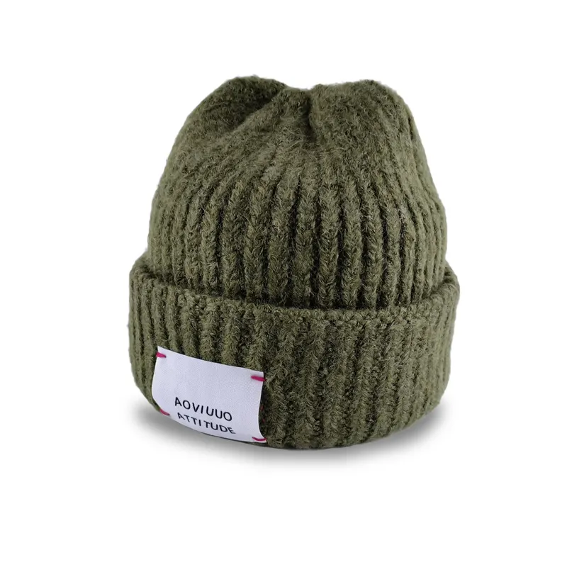 Gorro de malha com nervuras personalizado, chapéu coreano de inverno, chapéu de caveira quente com etiqueta tecida, novo design, novidade de 2024