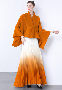 Hồi giáo truyền thống quần áo thanh lịch bat tay áo quần áo Đầm abaya Miyake Top và Gradient cộng với kích thước maxi váy hai mảnh Bộ - Product Image 5
