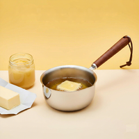 Casserole à lait en acier inoxydable avec poignée en bois |   Pot à faire bouillir le lait |   Casserole à thé et café pour la cuisine |   Compatible induction et gaz