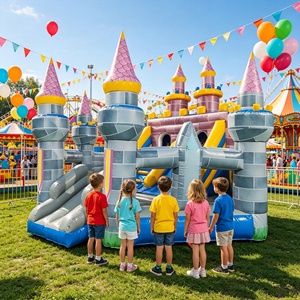 Château <span class=keywords><strong>gonflable</strong></span> médiéval personnalisé avec double toboggan, château de saut en PVC pour enfants, idéal pour les fêtes et la location commerciale - Product Image 3
