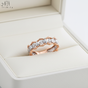 แหวนเพชรแท้ทรงกลมดีไซน์โบราณรูปดาว สองสี ทองคำขาวและทองชมพู 18K สำหรับผู้หญิง รุ่นใหม่ล่าสุด - Product Image 1