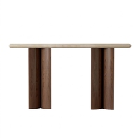 Console de style Wabi-sabi en travertin avec pieds en placage de bois massif, table de console pour l'entrée