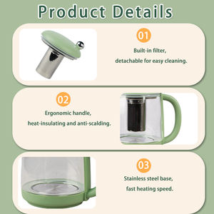 Bouilloire électrique sans fil multifonctionnelle, chauffe-thé, contrôle de la température variable, arrêt automatique, fonction de rotation à 360° - Product Image 3