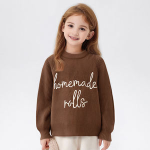 <span class=keywords><strong>Pull</strong></span> en tricot à col rond pour filles, couleur marron, avec broderie et inscription 'Homemade Rolls', 100% polyester - Product Image 2