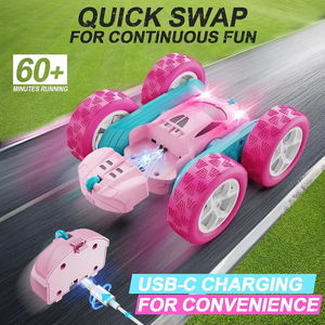 Coche RC de juguete de plástico con control remoto de 2.4 GHz, doble cara, rotación 360°, faros delanteros, para niñas de 0 a 2 años, China - Product Image 5
