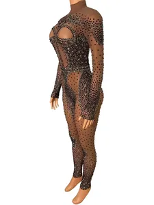 Traje <span class=keywords><strong>de</strong></span> Baile <span class=keywords><strong>de</strong></span> Verano, Ajustado, con Pedrería Brillante, para Club Nocturno, Bar, Red Social, Cuello Rojo, Estilo Celebridad, <span class=keywords><strong>Mono</strong></span> para Escenario - Product Image 6