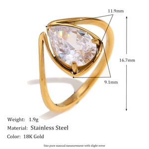 StainlessSteel 18K Gold Plated Marquise Zircon <b>Ring</b> Luxury Stackable <b>Statement</b> Finger <b>Ring</b> For Women Party Daily Fashion Jewelry - Product Image 2