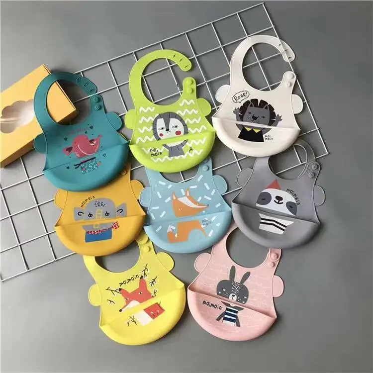 wholesale BPA Free silicone bib baby feeding girls Waterproof Animal cartoon baberos Baby Bibs