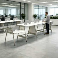 Poste de travail modulaire pour bureau à aire ouverte, mobilier de bureau pour équipe avec structure partagée et gestion des câbles