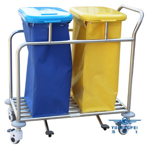 Yu Pengfei Hospital Trolley 900x500x1050mm Stainless Steel Dual <b>Bin</b> Cart With Wheels For Waste And Linen Storage - Product Image 2