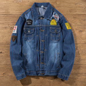 Chaqueta vaquera para hombre, estilo workwear urbano, diseño con parches, cuello vuelto, corte regular, material de algodón lavado, para invierno - Product Image 3