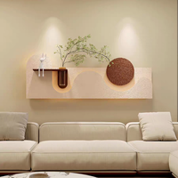 Nouvelle Décoration Murale de Luxe, Peinture Texturée en Relief 3D, Sculpture Géométrique Faite à la Main, Minimaliste, Peinture en Grès Décorative avec Éclairage LED
