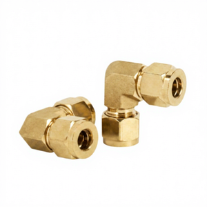 Codo de latón mecanizado por CNC personalizado, accesorios para tubos de 1/4'', 3/8'', 1/2'', 6mm, 8mm, 10mm, 12mm, hidráulico, doble férula, liso - Product Image 1