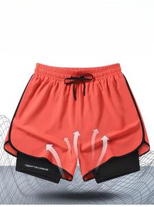 Men's Casual Sports Running Shorts Quick-Drying Loose <b>Three</b>-<b>Quarter</b> <b>Pants</b> Anti-Glare Double-Layer Fitness Marathon Track Field - Product Image 3