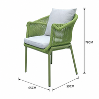 Ensemble de salle à manger de jardin en corde tressée nordique, fauteuils en alliage d'aluminium vert, table ronde, sièges rembourrés, pour extérieur, patio, villa