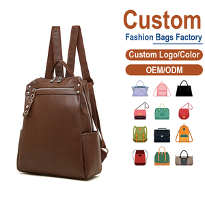 Mochila de Cuero Genuino Marrón Personalizada - Cuero Vacuno de Primera Calidad, Detalle de Remaches, Compartimento para Portátil, Servicio OEM/ODM, Duradera - Product Image 1