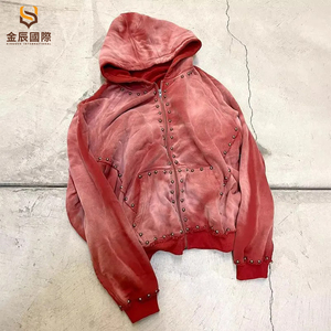 เสื้อฮู้ดดี้โอเวอร์ไซส์สีม่วงซันเฟดวินเทจ ผ้าฝ้ายเฟรนช์เทอร์รี่หนา 400 แกรม พิมพ์ลายคริสตัลแบบกำหนดเอง ล้างสีแบบแอซิดวอช พร้อมซิป - Product Image 3