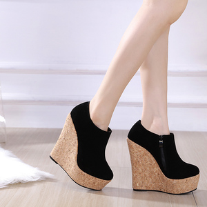 2024 European and American Style Simple Slope Heel Comfortable High Top <b>Shoes</b> - Product Image 6