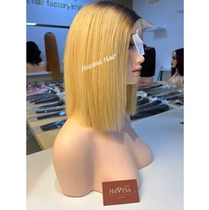 Perruque courte en dentelle frontale blonde 613, cheveux humains vierges vietnamiens, cheveux raides, cuticules alignées, densité personnalisée, vente en gros - Product Image 1