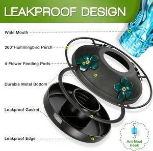 Mangiatoie per Colibrì in Vetro Soffiato a Mano da Esterno, da Appendere, 24oz, con Fossa Anti-Anti e Posatoio per Uccelli Selvatici - Product Image 3