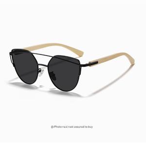 Gafas de Sol de Moda Europea y Americana, Montura Metálica de Ojo de Gato para Mujer, <span class=keywords><strong>Espejo</strong></span> de Bambú, Serie de Colores Deslumbrantes, Protección UV400 TAC - Product Image 6