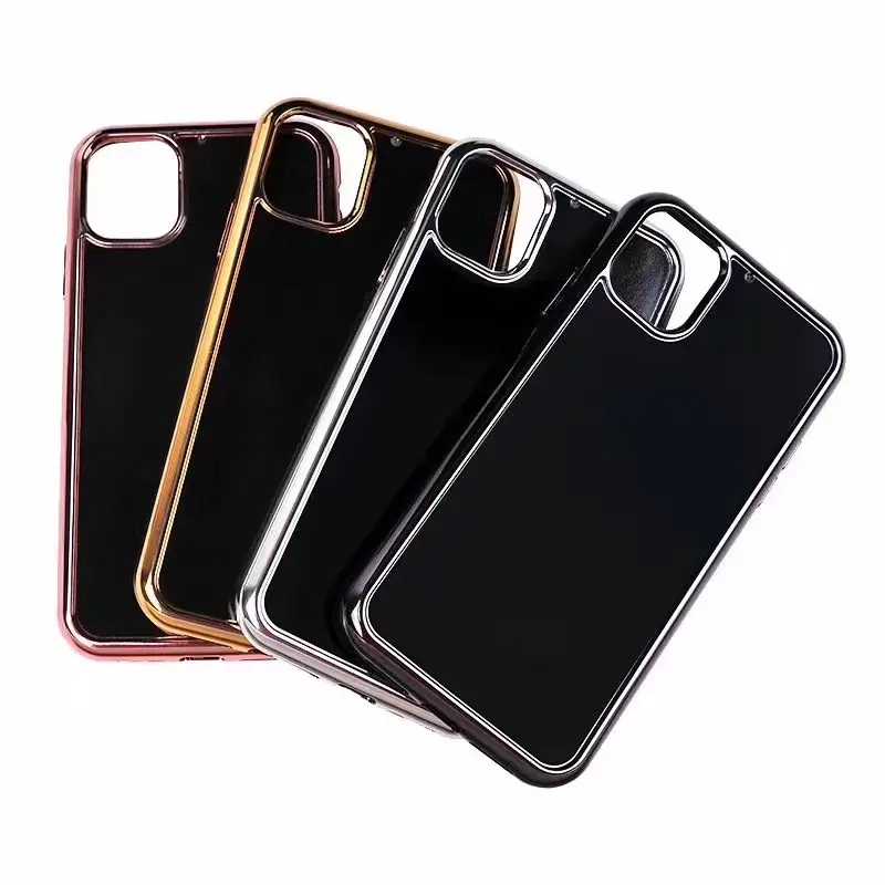 Galvanoplastie or Rose argent gris pare-chocs bord souple PC + étui de téléphone en cuir coloré pour iPhone 11 12 Pro Max