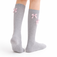 Chaussettes hautes côtelées 100 % coton pour femme, avec nœud, respirantes et séchage rapide, idéales pour l'uniforme scolaire et le quotidien