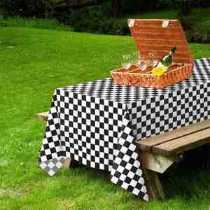 Racing Party Decoration Black Checkered <b>Tablecloth</b> 54x108 in Black White Checkered Disposable Plastic Checkered Flag Table Cover - Product Image 3