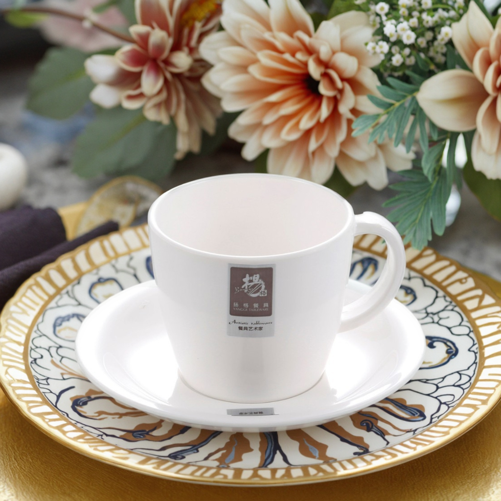 Unbreakable White Melamine Tea Cup & Saucer - Perfect for Parties