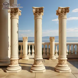 Hotel Architecture Hand Carved Plain Marble Round Column for Sale